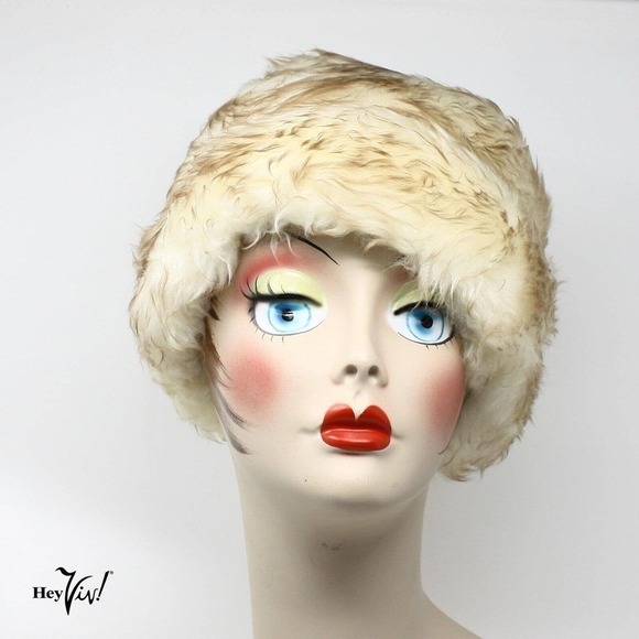 Vintage Marche Light Brown Tipped White Fur Hat Cloche Made in Italy - Hey Viv - Picture 2 of 8